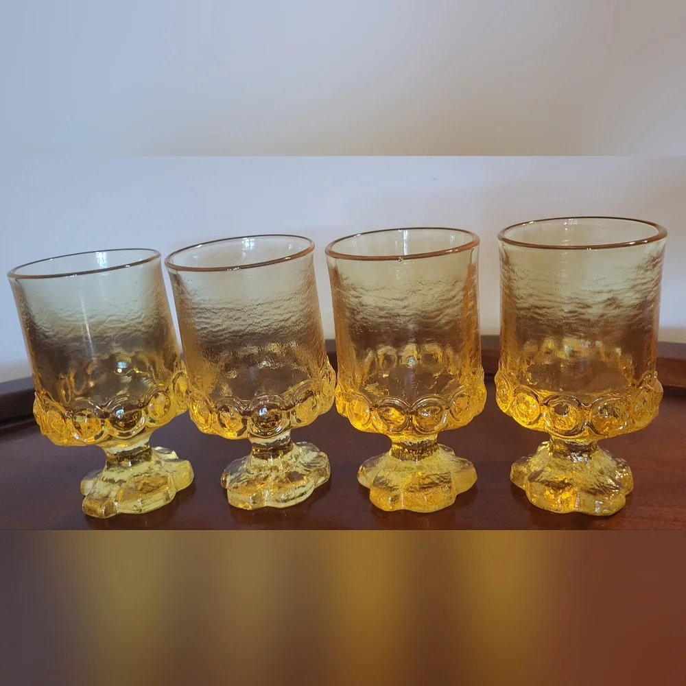 Vintage 1970s Tiffin Franciscan Madeira Cornsilk Yellow Glass Drinkware 4 Pieces